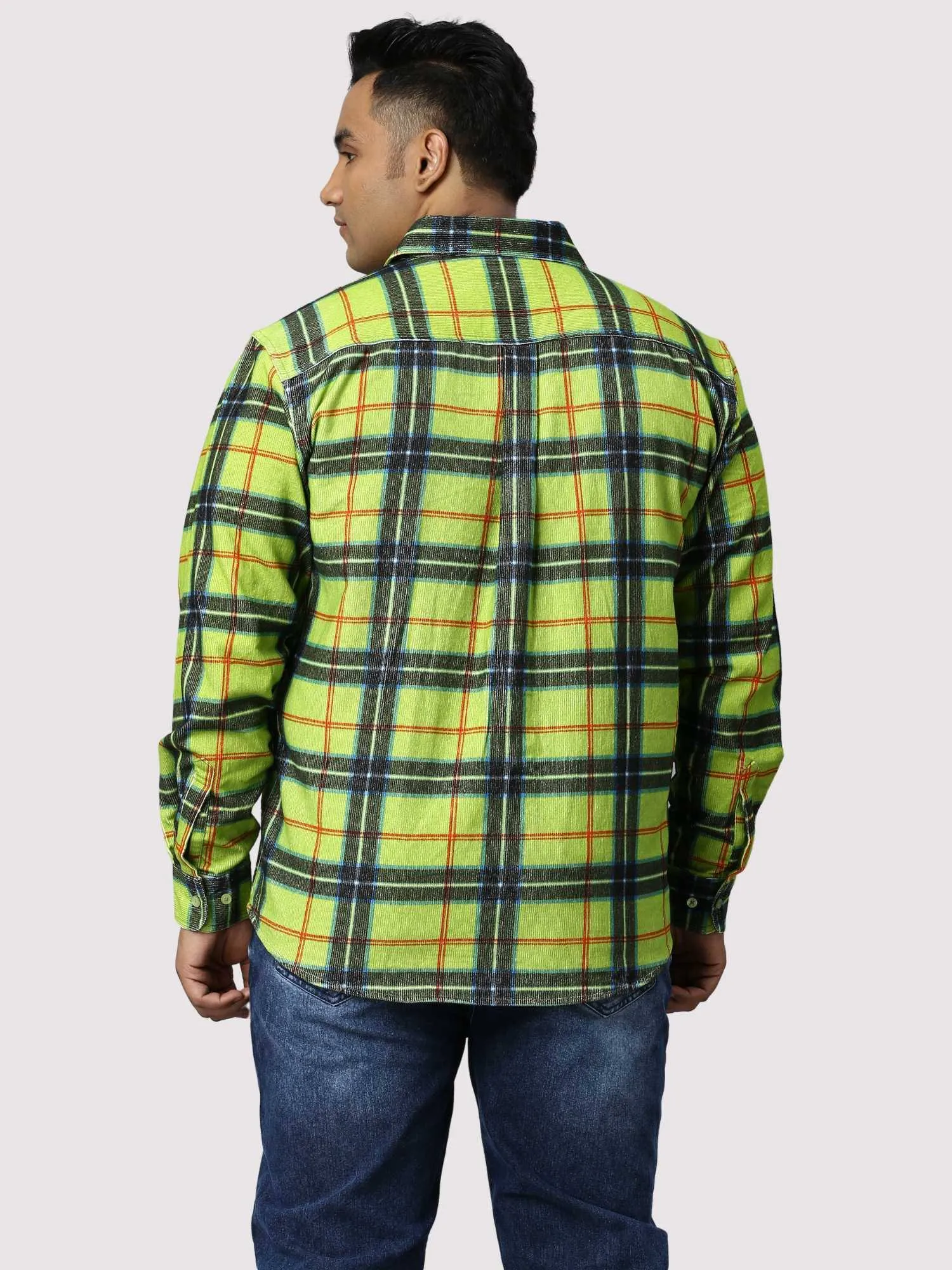 Green Checkered Double Pocket Full Shirt Men's Plus Size