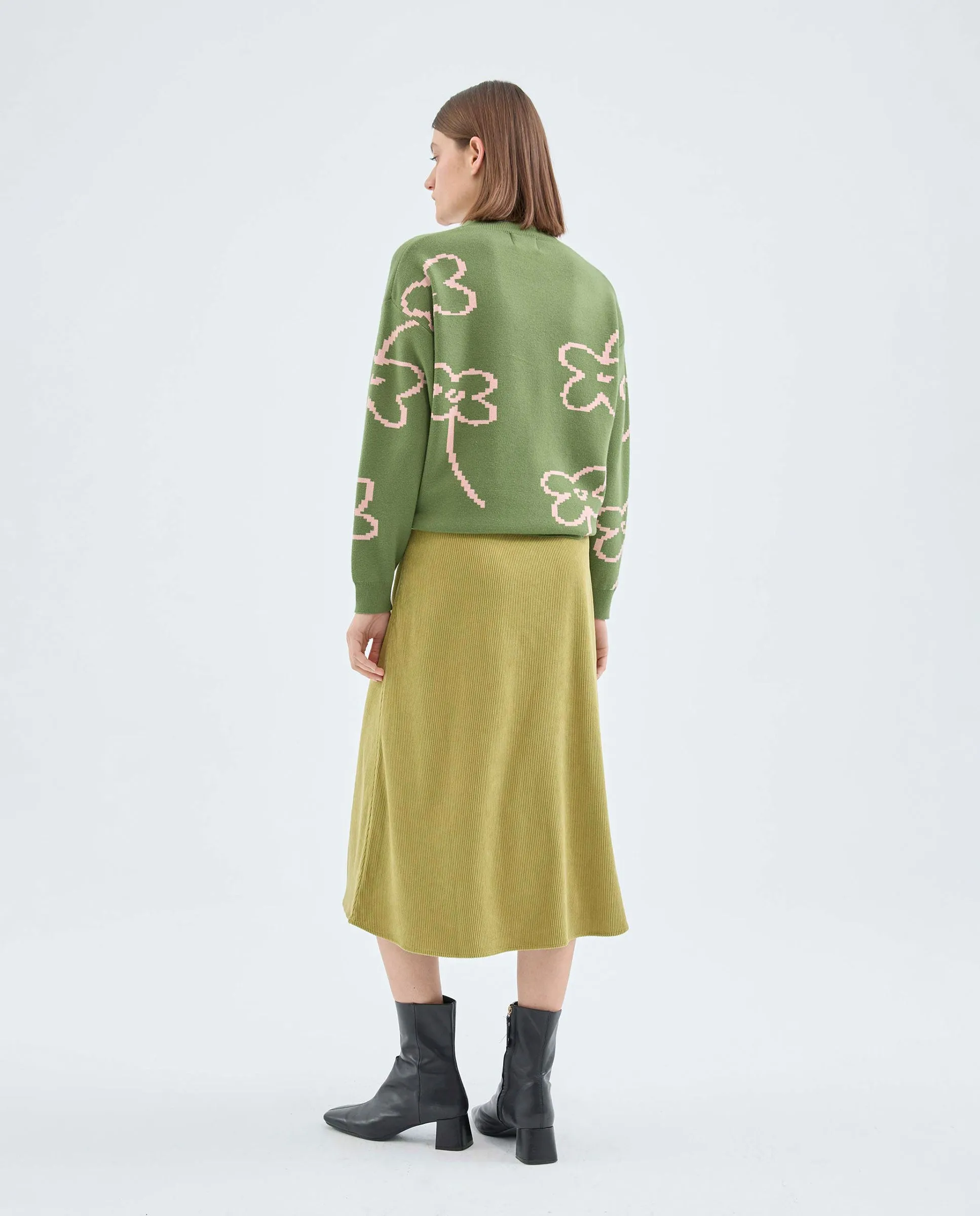 Green Corduroy Midi Skirt