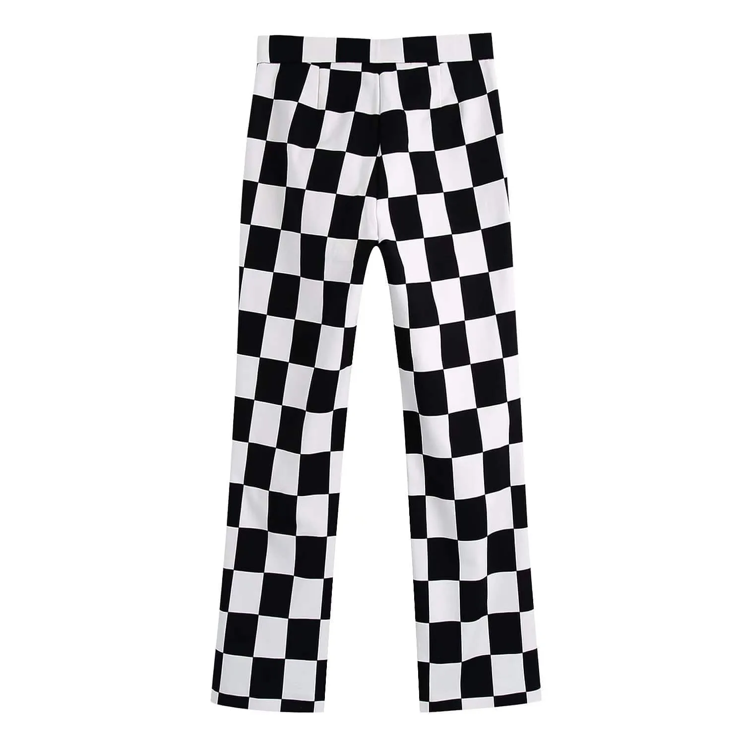 High Rise Straight Leg Checkered Trousers