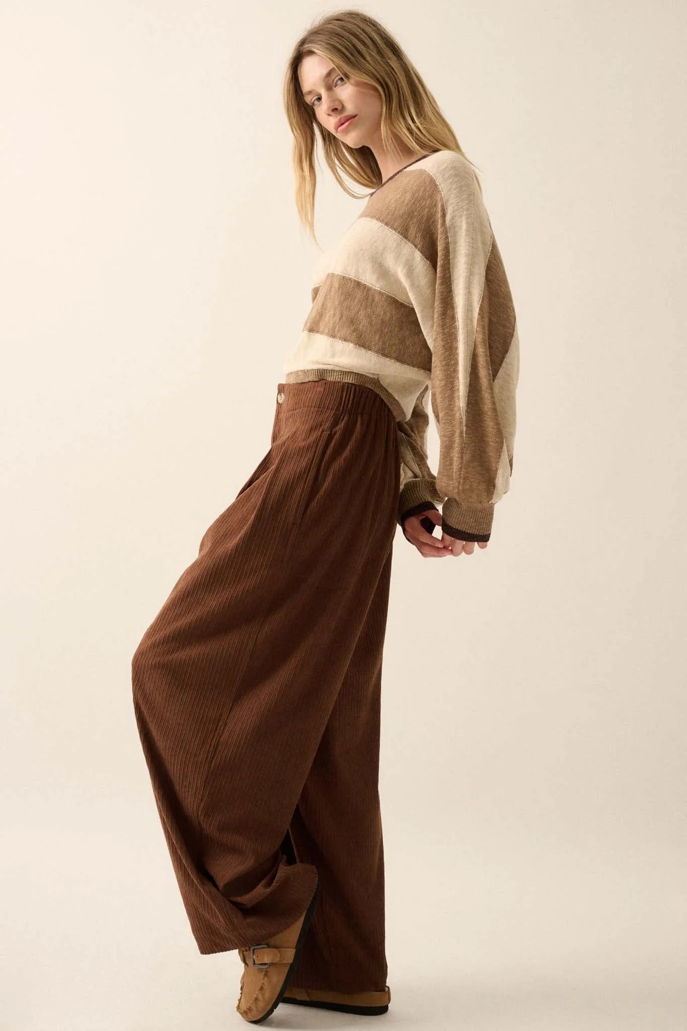 Into the Groove Pleated Wide-Leg Corduroy Pants