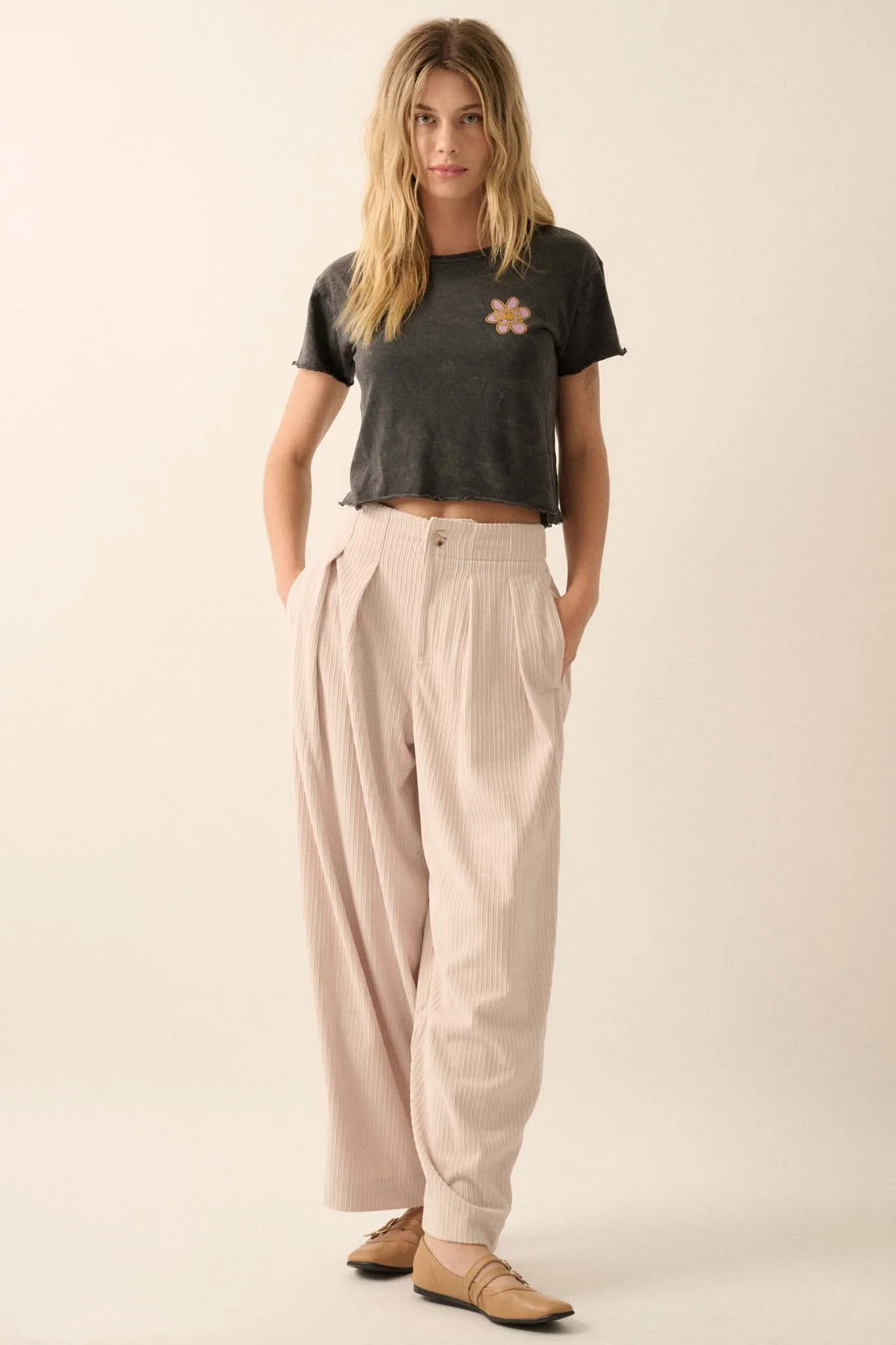 Into the Groove Pleated Wide-Leg Corduroy Pants