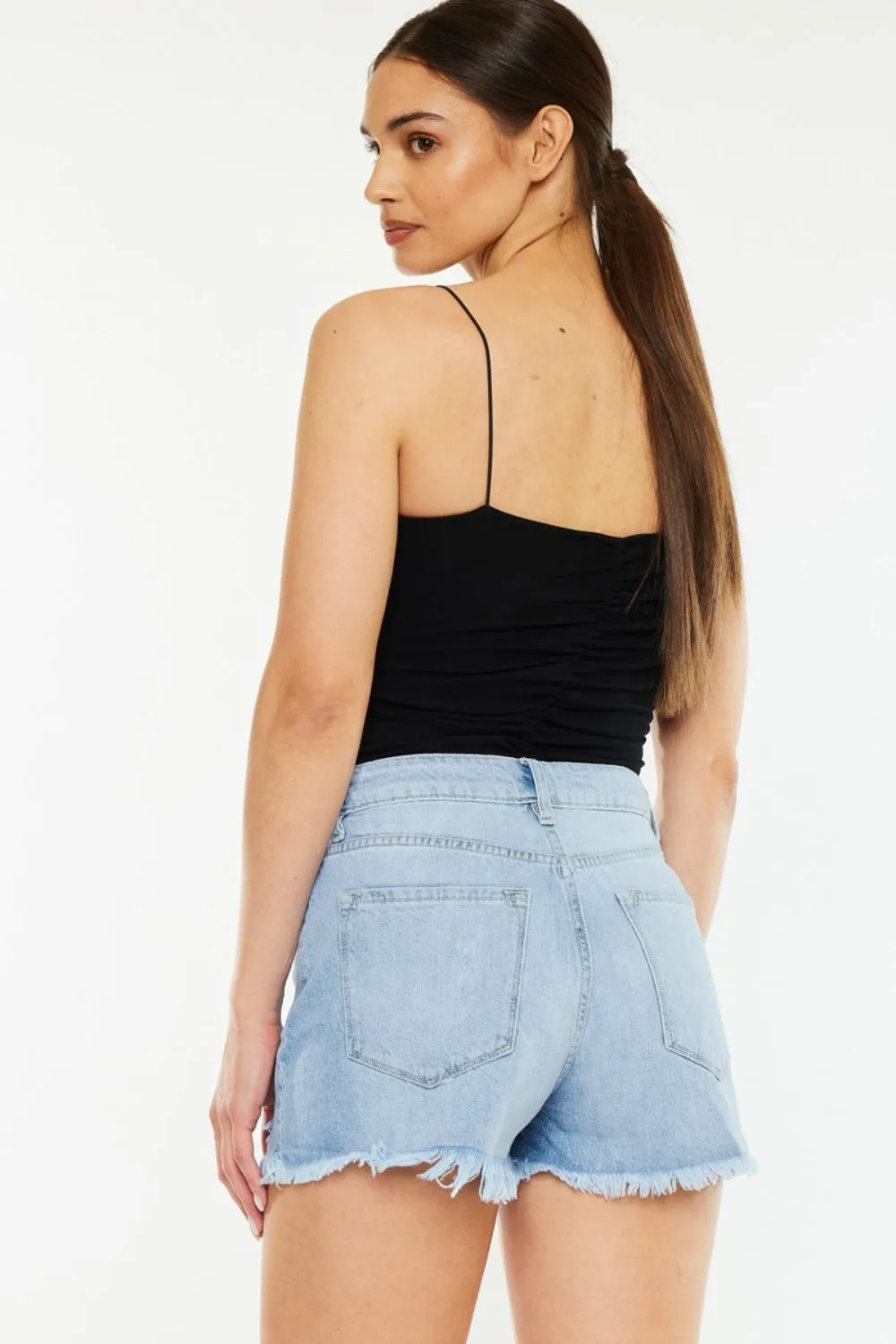 Kancan Trina Raw Hem Distressed High Waist Denim Shorts