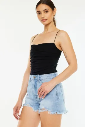 Kancan Trina Raw Hem Distressed High Waist Denim Shorts