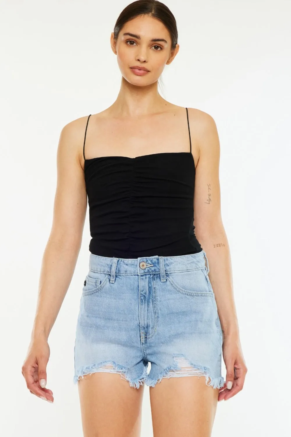 Kancan Trina Raw Hem Distressed High Waist Denim Shorts