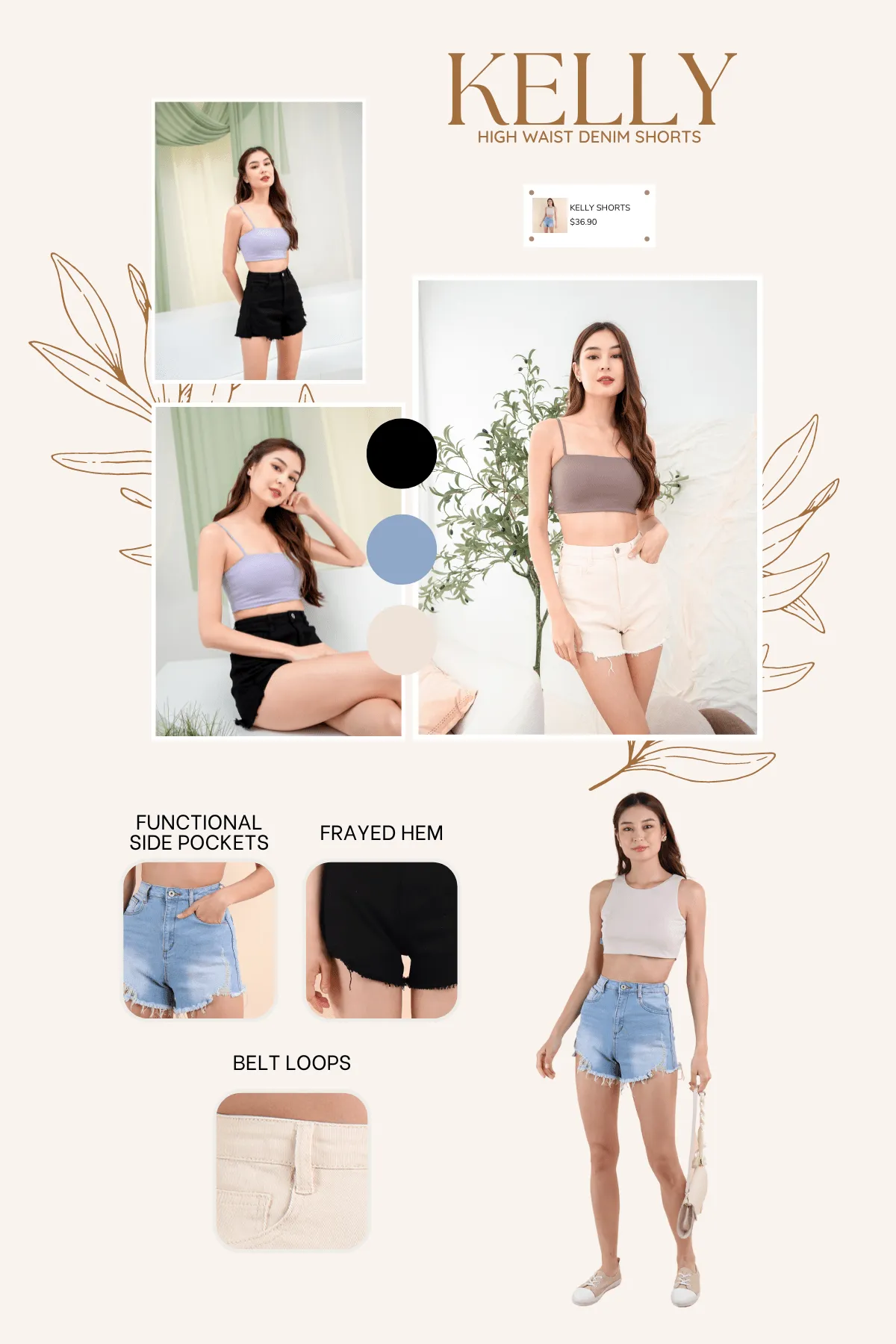 KELLY HIGH WAIST DENIM SHORTS IN ECRU