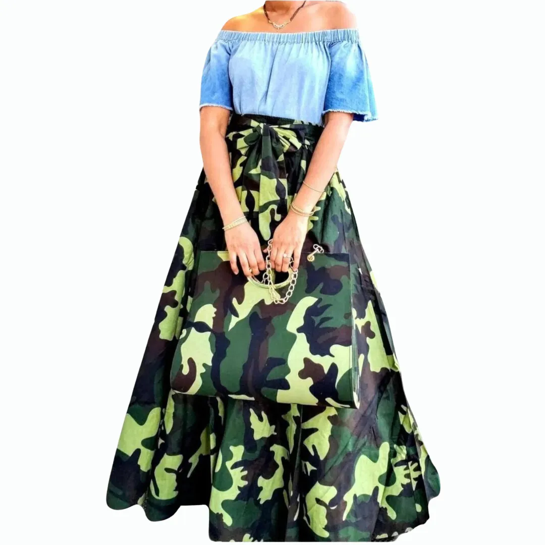 Long Maxi Skirt- Green Camouflage