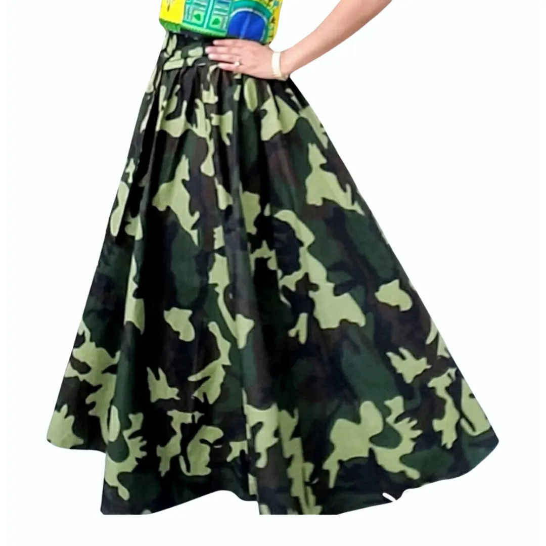 Long Maxi Skirt- Green Camouflage