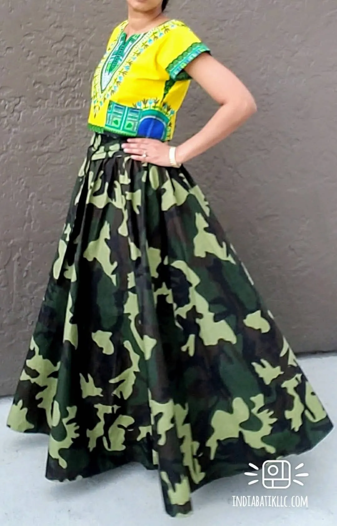 Long Maxi Skirt- Green Camouflage