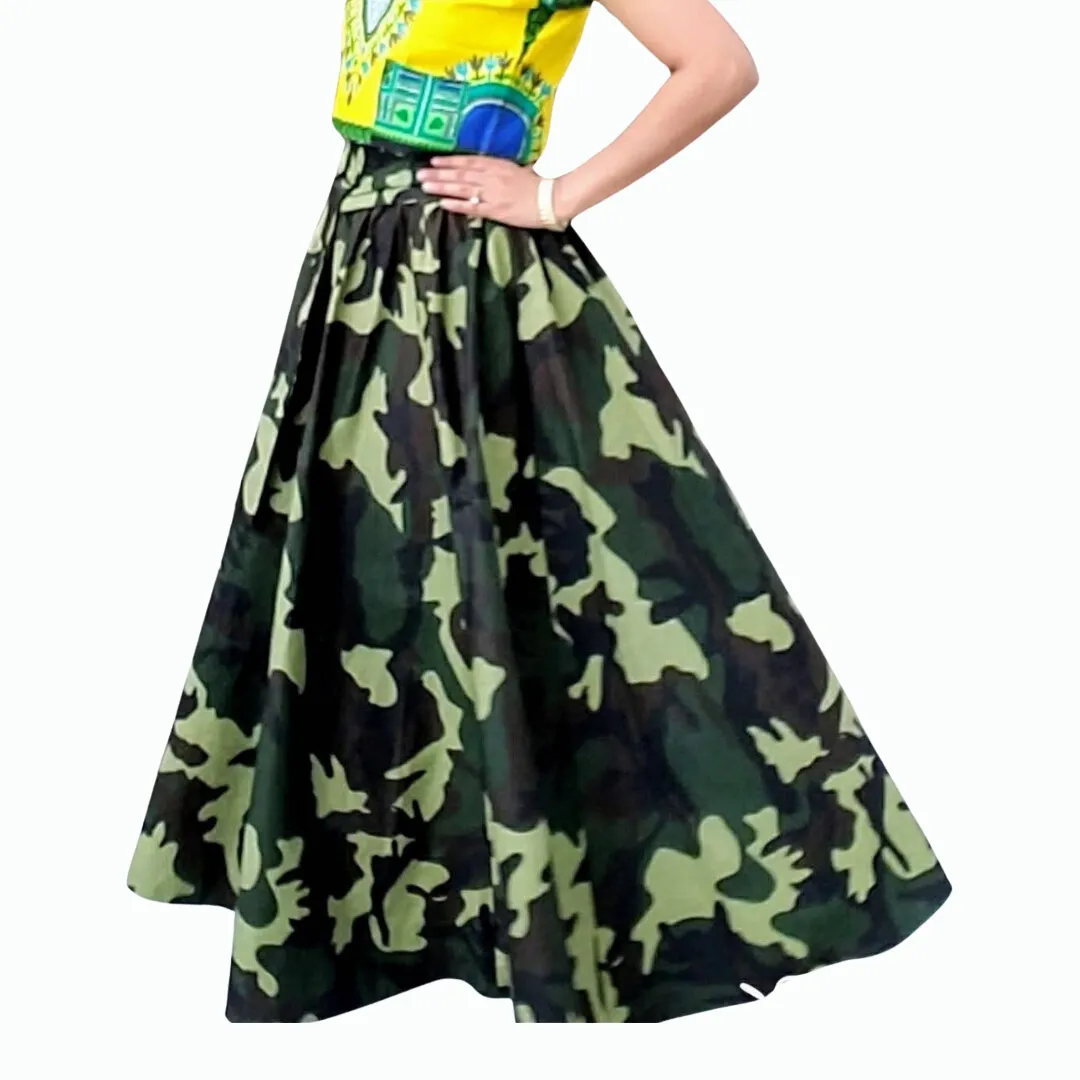 Long Maxi Skirt- Green Camouflage