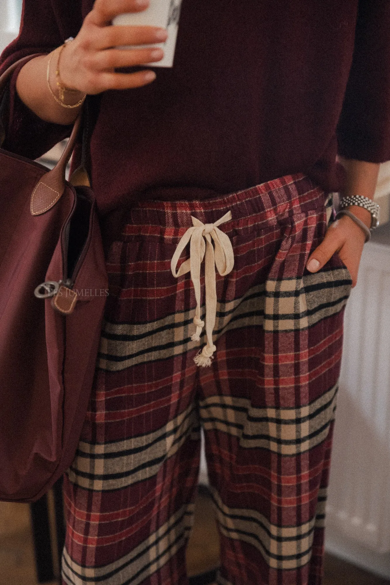 Louise flannel plaid pants burgundy