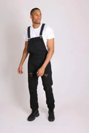 Louisiana Black Distressed Denim Dungarees