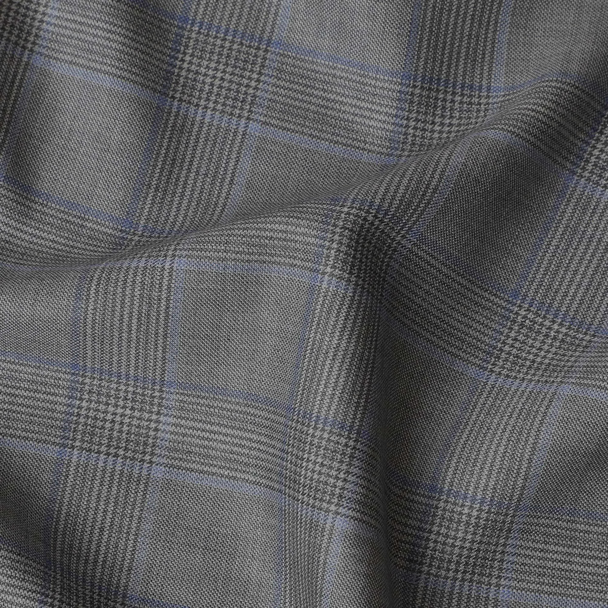 Luxurious Graphite Grey Super 130's Wool Fabric - Italian Checkered Design, 150cm Width -D18238