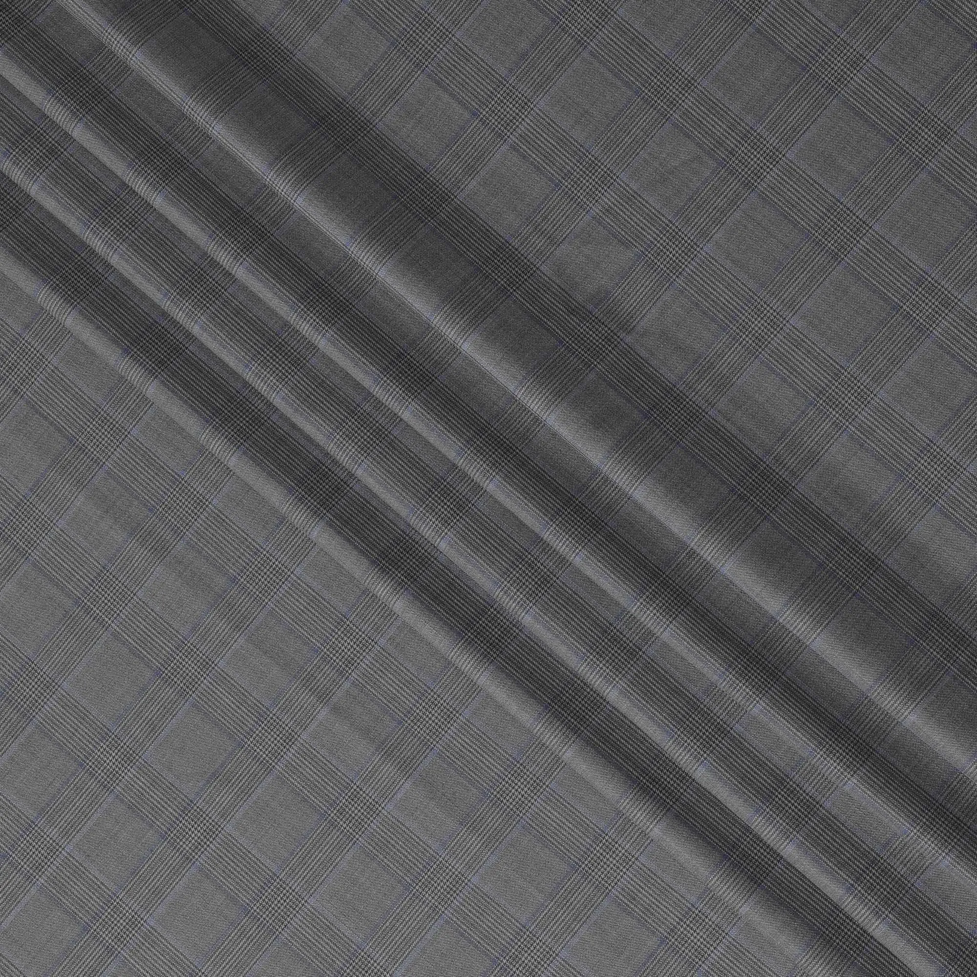 Luxurious Graphite Grey Super 130's Wool Fabric - Italian Checkered Design, 150cm Width -D18238