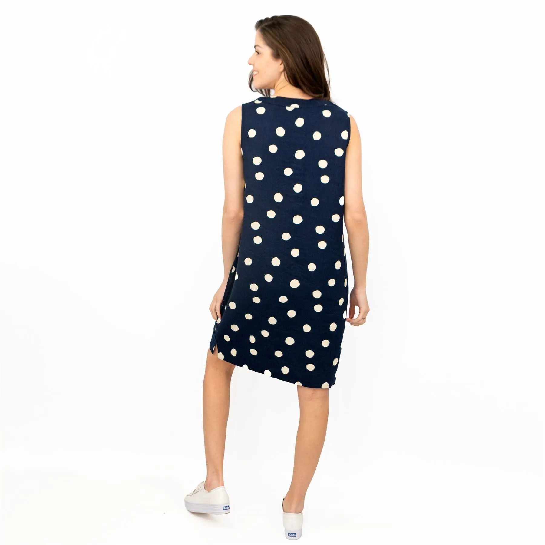 M&S Navy Polka Dot Spotty Sleeveless V-Neck Midi Dress