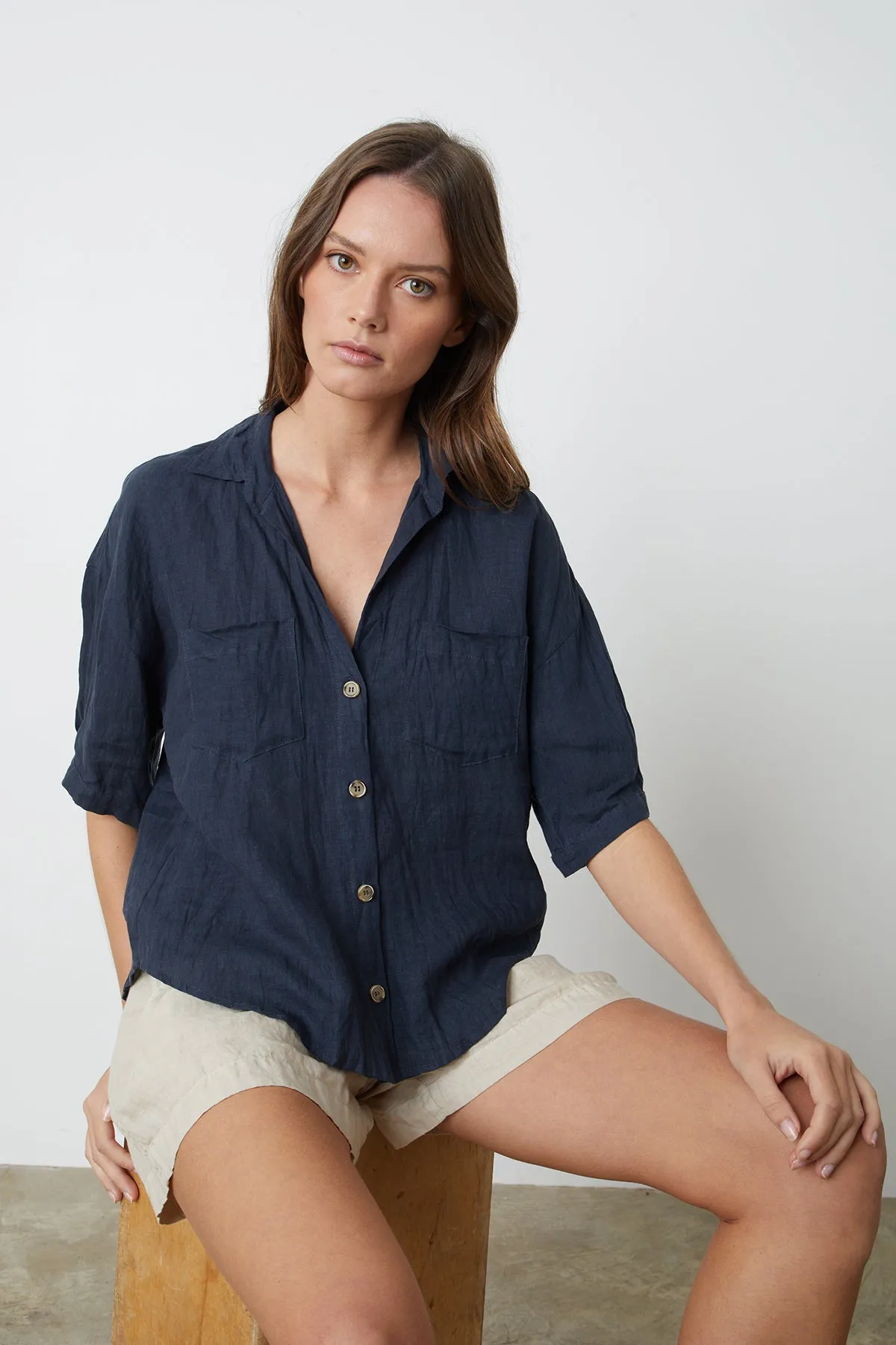 MARIA LINEN BUTTON-UP SHIRT