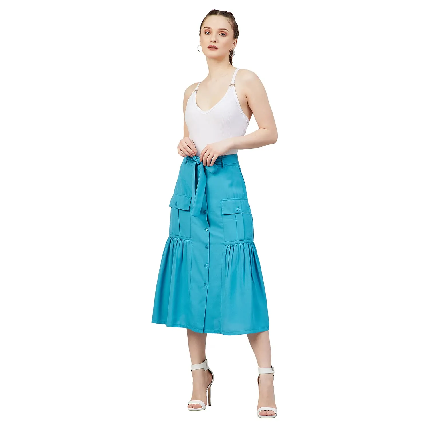 Marie Claire Polyester Western Skirt (Aqua)