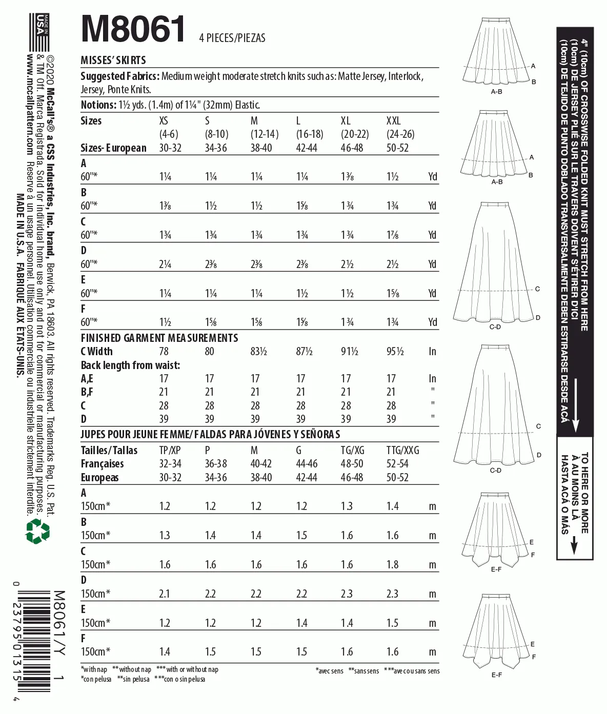 McCall's Pattern M8061 Misses' Flared Skirts