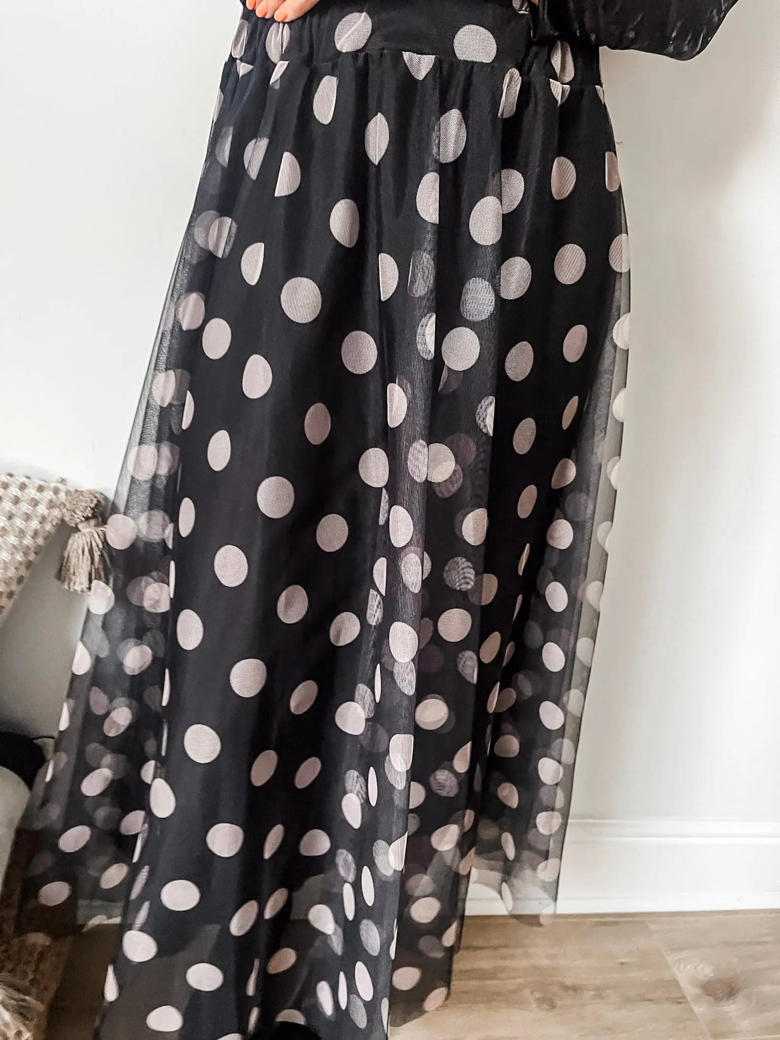 Mesh Polka Dot Midi Skirt