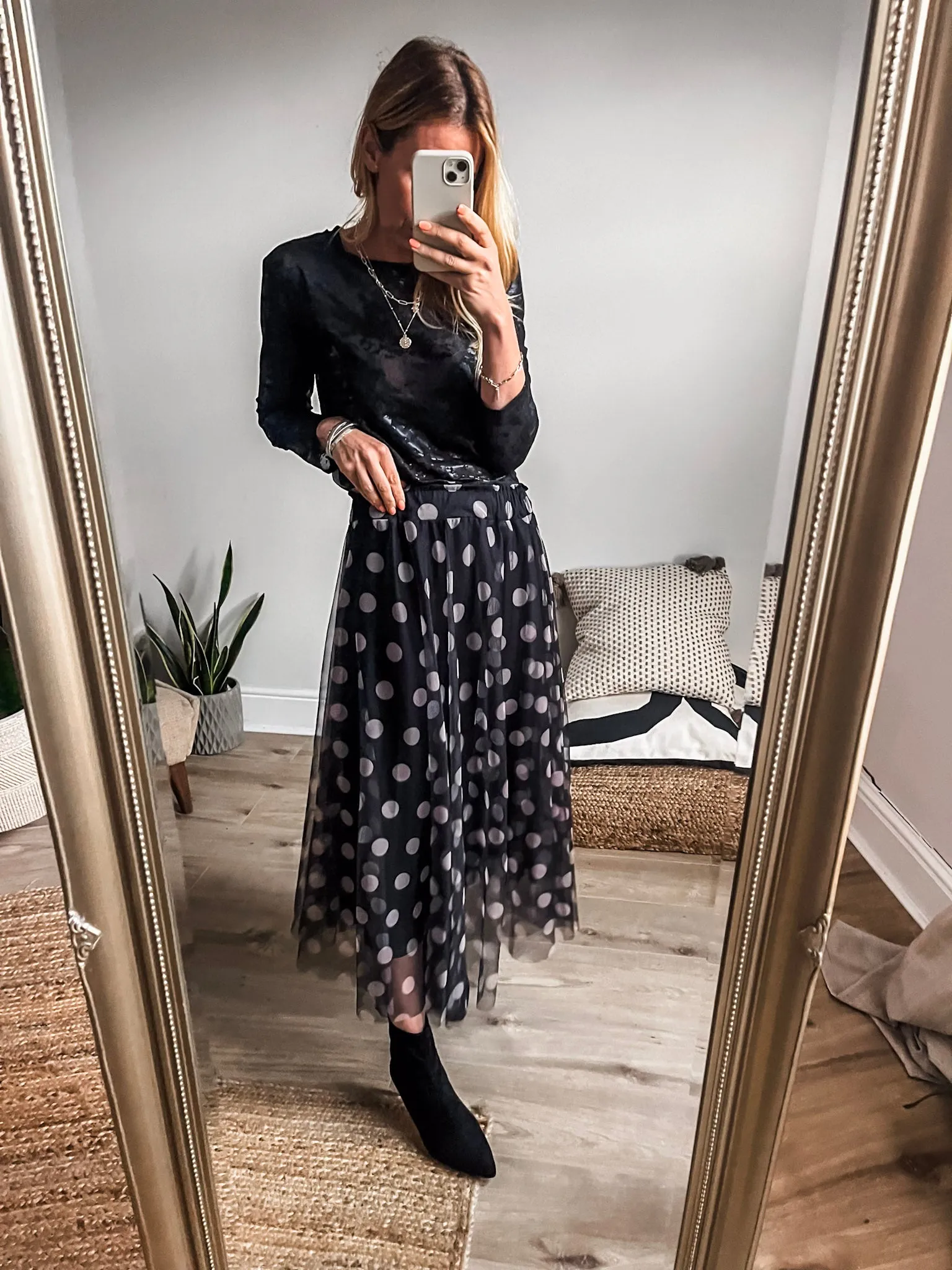 Mesh Polka Dot Midi Skirt