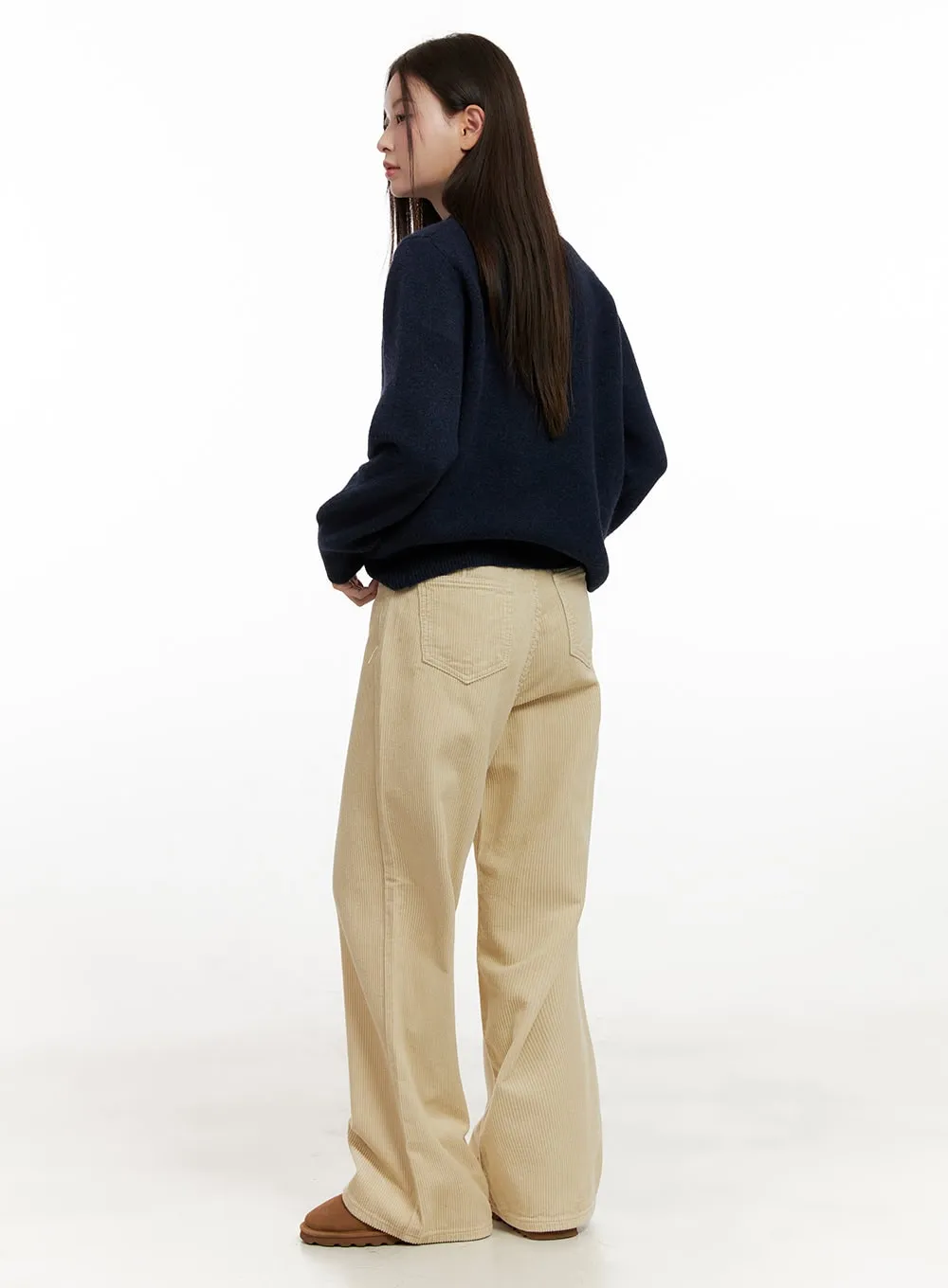 Mid-Rise Corduroy Wide-Leg Pants ON422