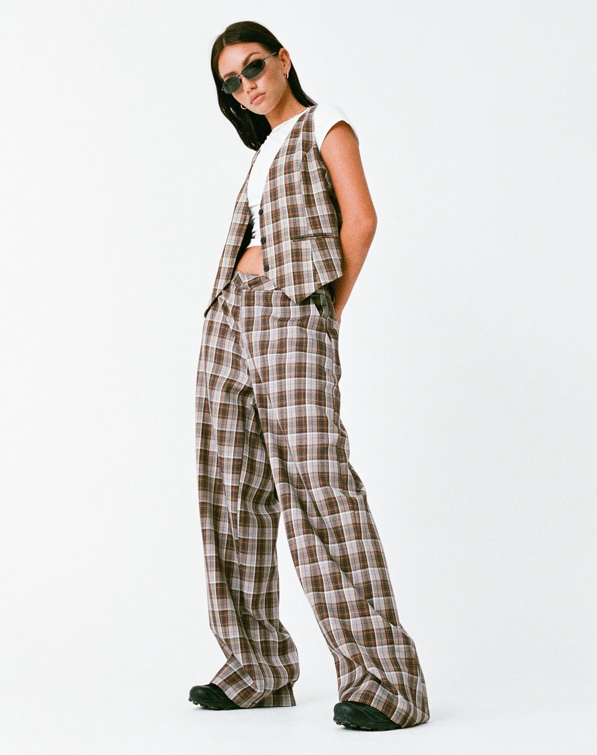 MOTEL X OLIVIA NEILL Hondra Trouser in Check Tan Brown