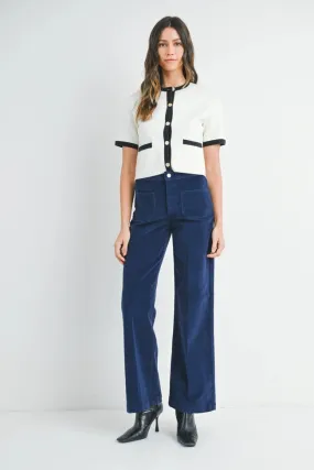 Navy Corduroy Mini Patch Pocket Wide Leg