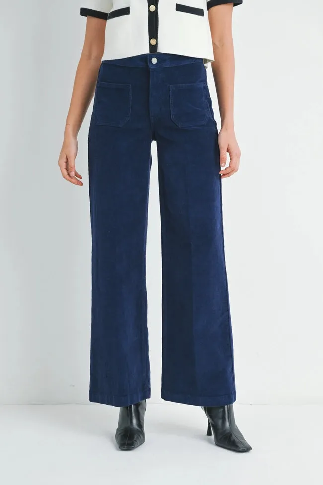 Navy Corduroy Mini Patch Pocket Wide Leg