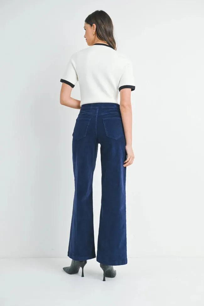 Navy Corduroy Mini Patch Pocket Wide Leg