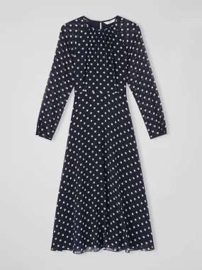 Navy polka dot midi dress