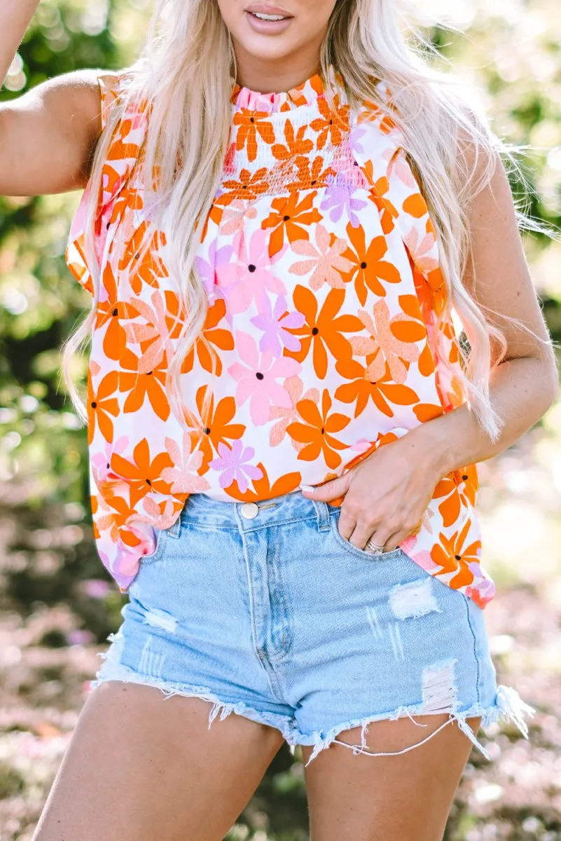 Nya Ruffled Orange and Pink Floral Top