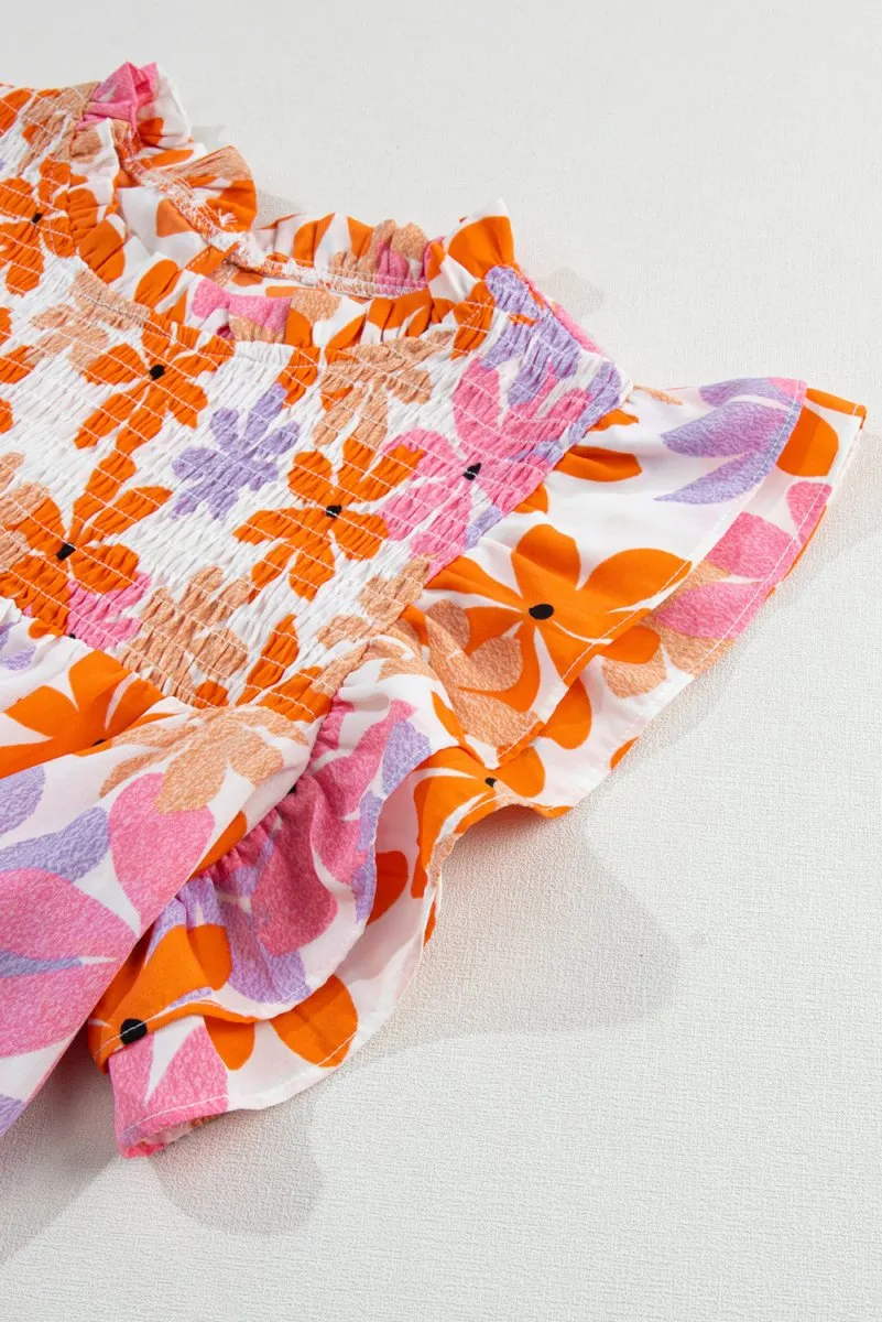 Nya Ruffled Orange and Pink Floral Top