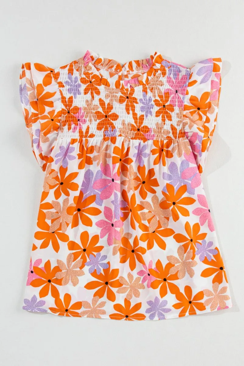 Nya Ruffled Orange and Pink Floral Top