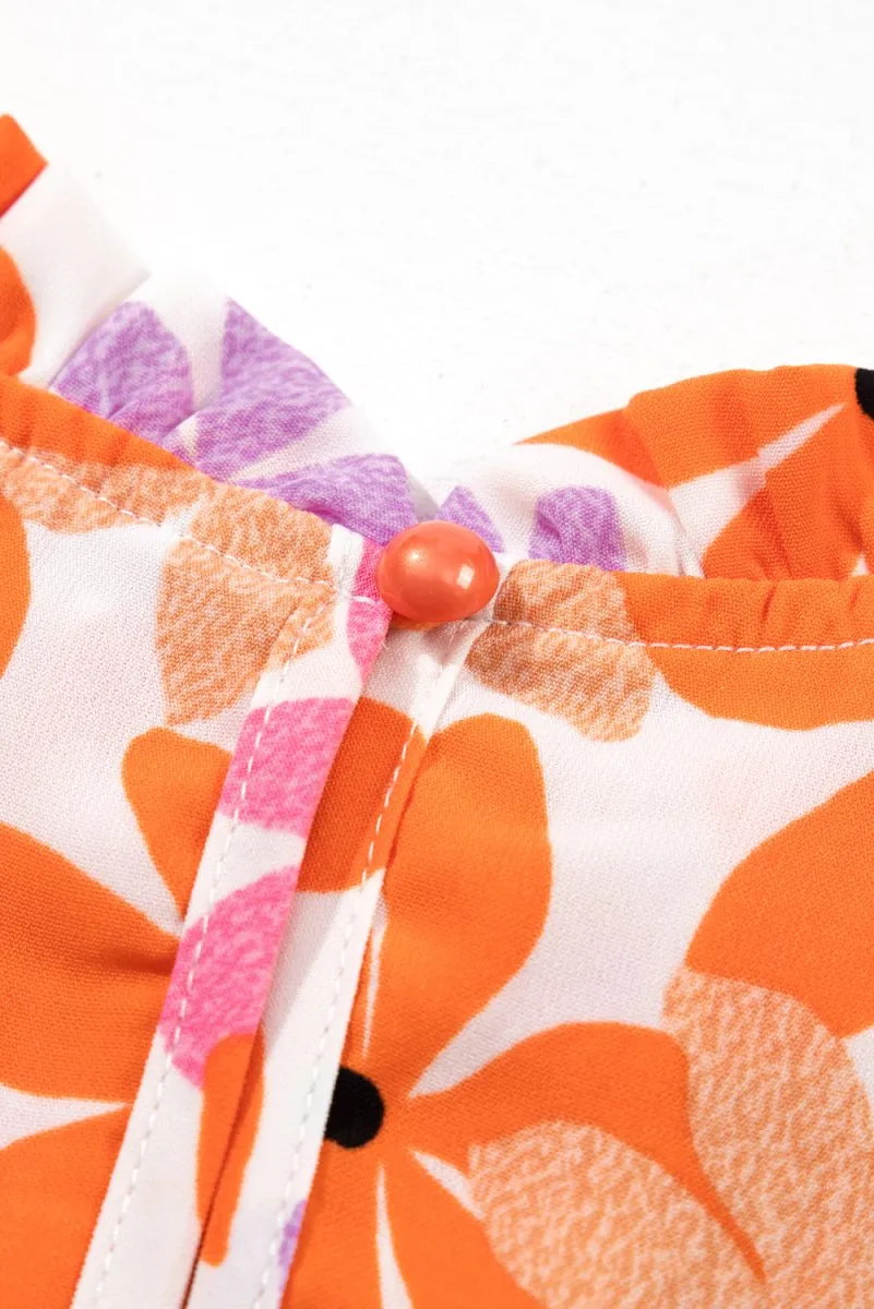 Nya Ruffled Orange and Pink Floral Top