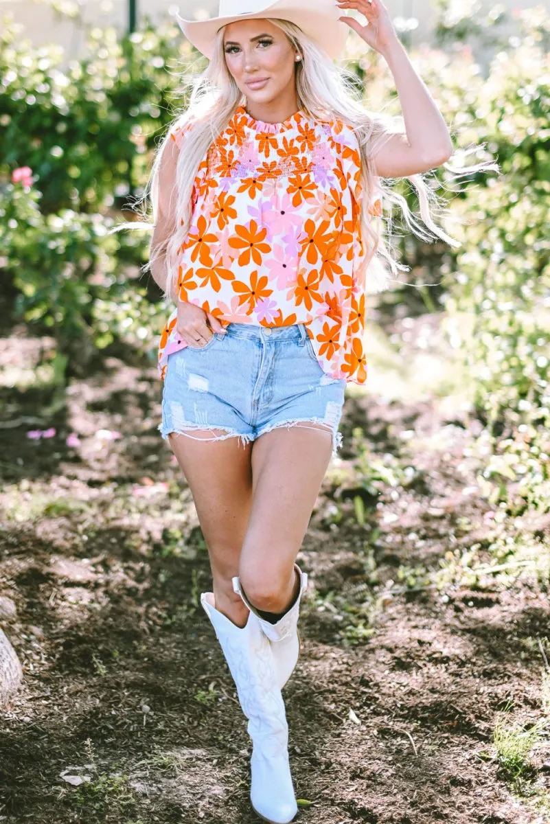 Nya Ruffled Orange and Pink Floral Top