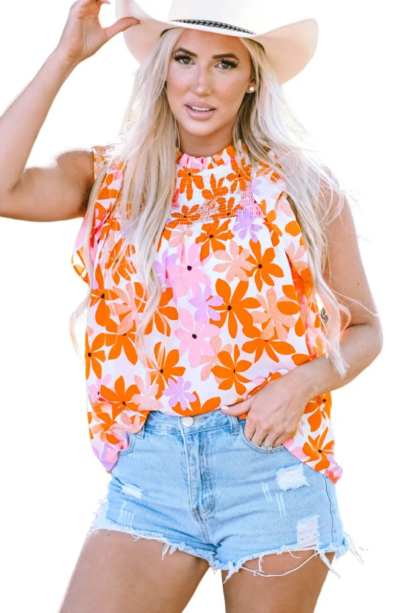 Nya Ruffled Orange and Pink Floral Top