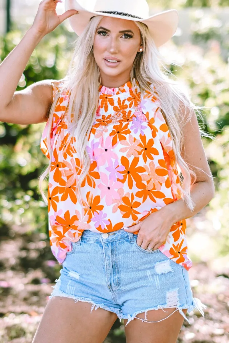 Nya Ruffled Orange and Pink Floral Top