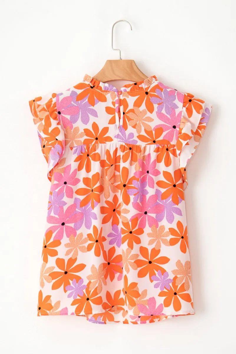 Nya Ruffled Orange and Pink Floral Top