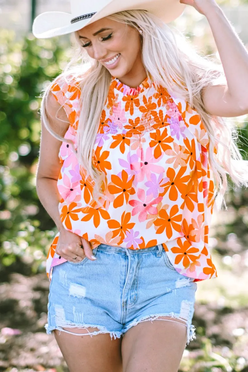 Nya Ruffled Orange and Pink Floral Top