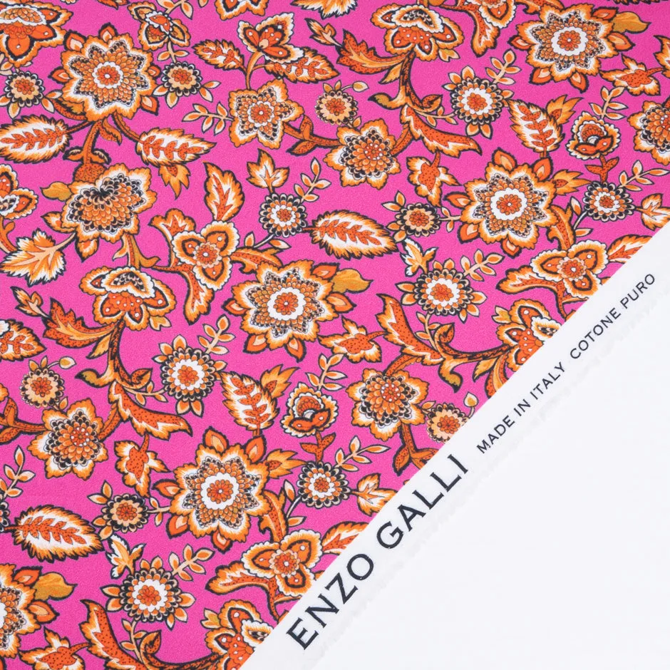 Orange Floral Printed Fuchsia Pink Luxury Cotton