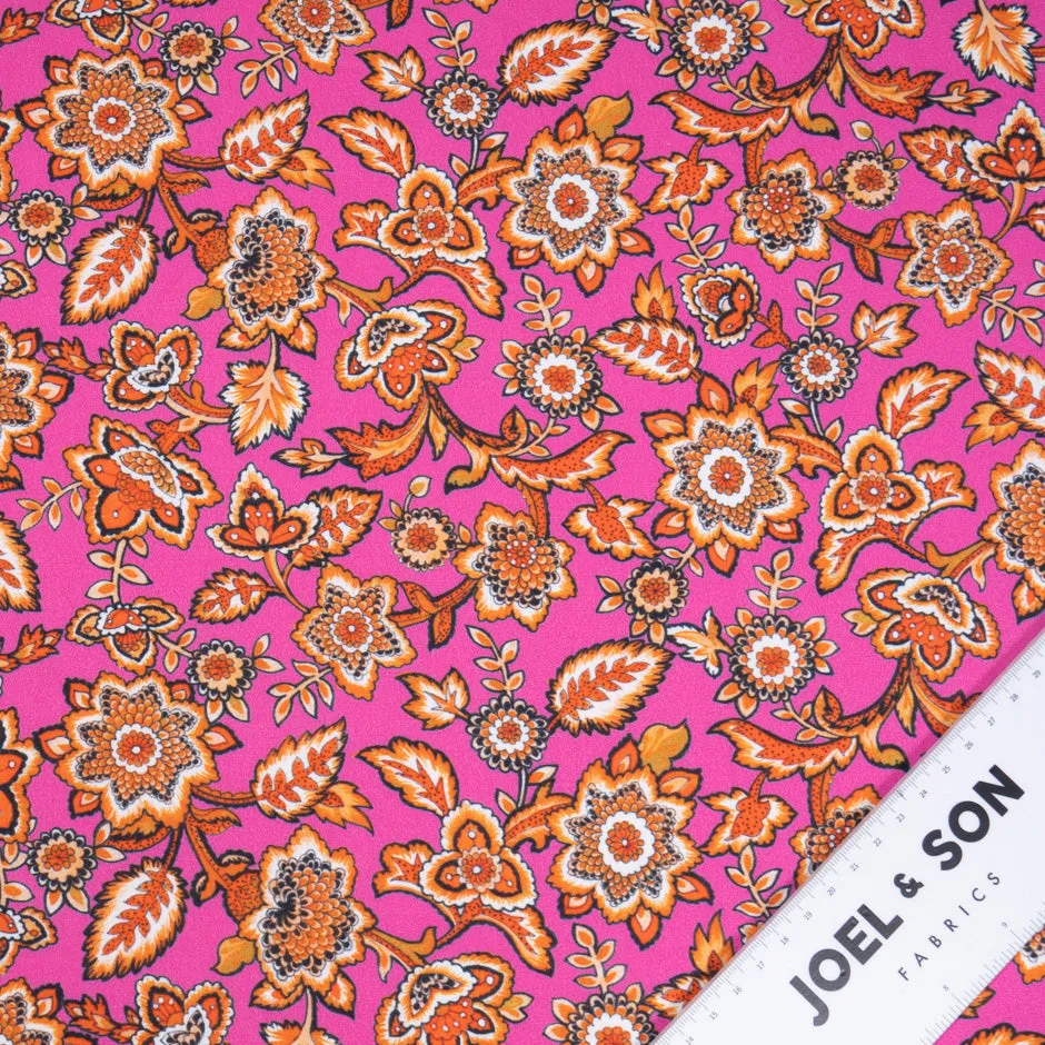 Orange Floral Printed Fuchsia Pink Luxury Cotton