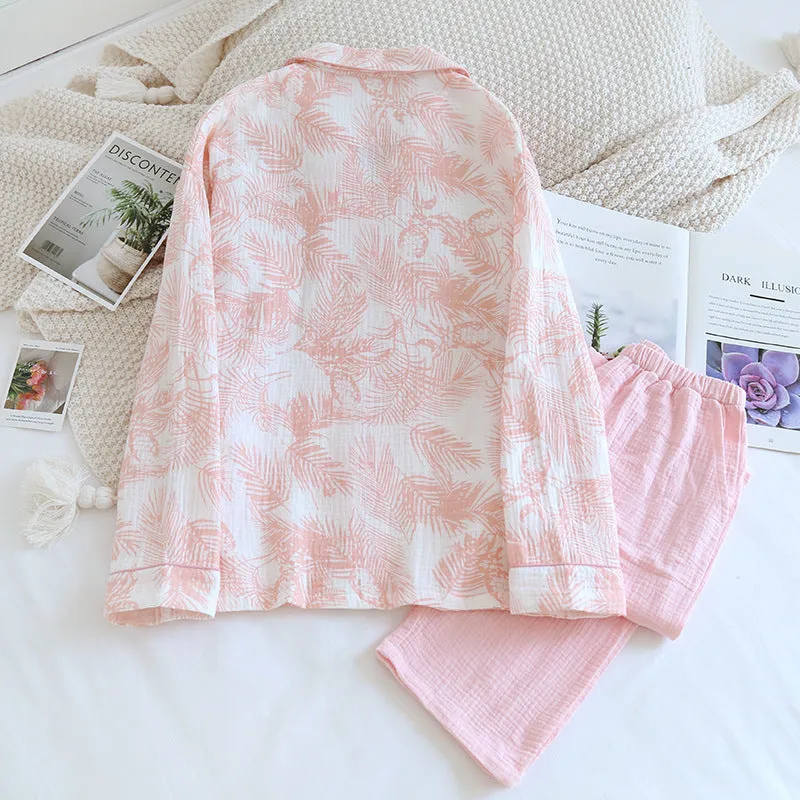 Pink Pure Cotton Leaf AOP Pajama Set