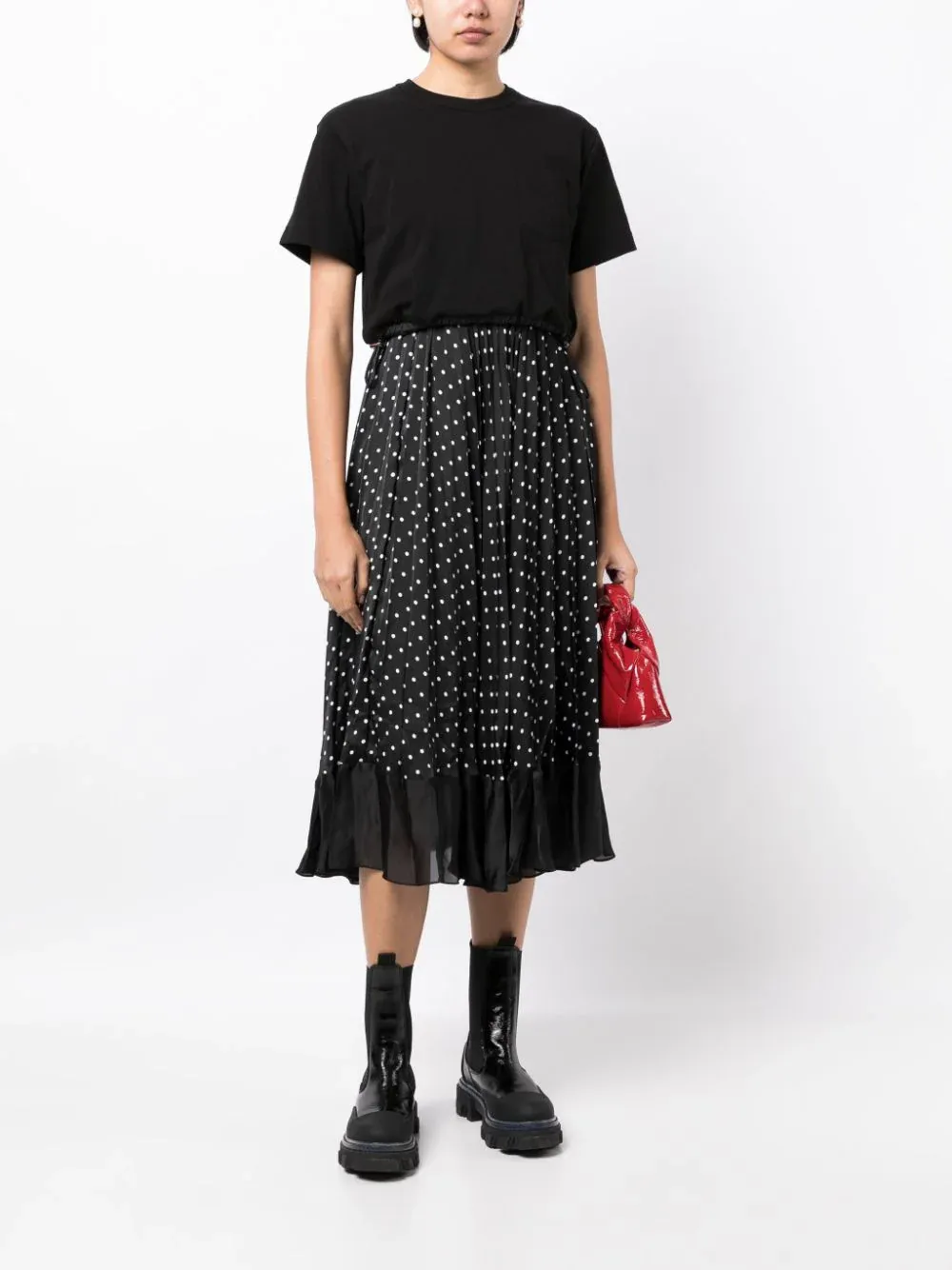 Polka Dot Print Cotton Jersey Dress