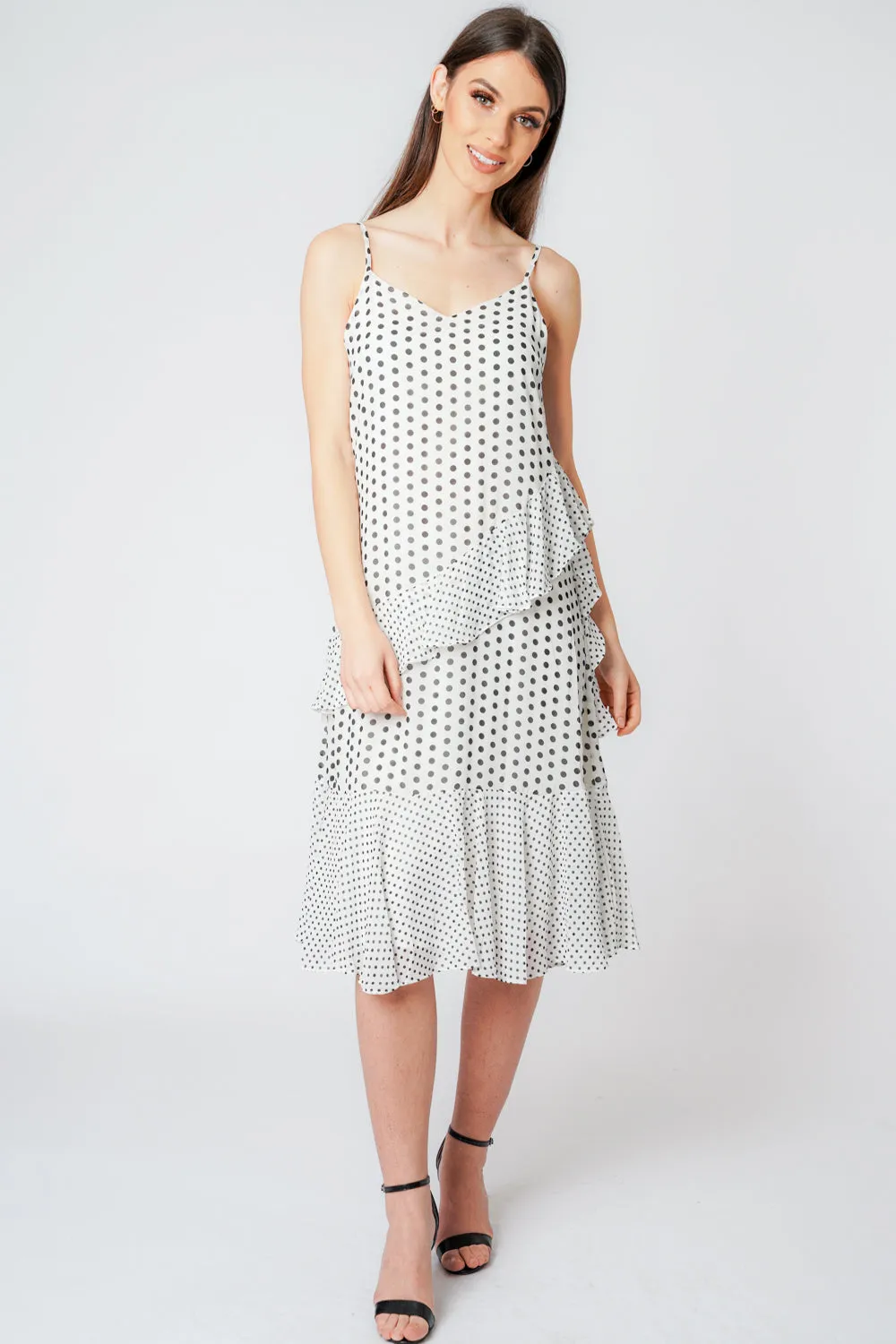 Polka Dot Ruffle Chiffon Floaty Dress