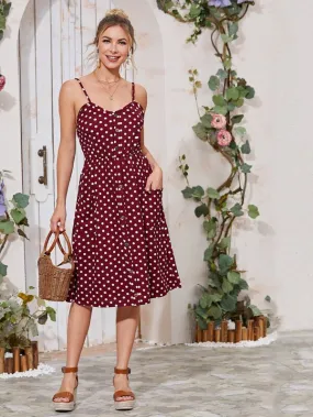 Polka Dot Shirred Back Cami Dress