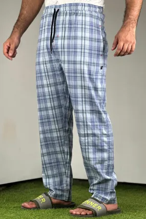 Premium Blue Checkered Cotton Trousers - 0124138