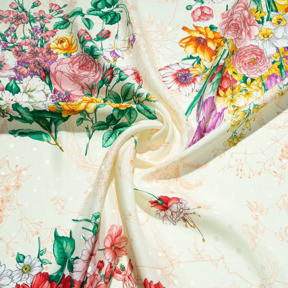 Pretty Wild Floral Printed Cream Silk Jacquard