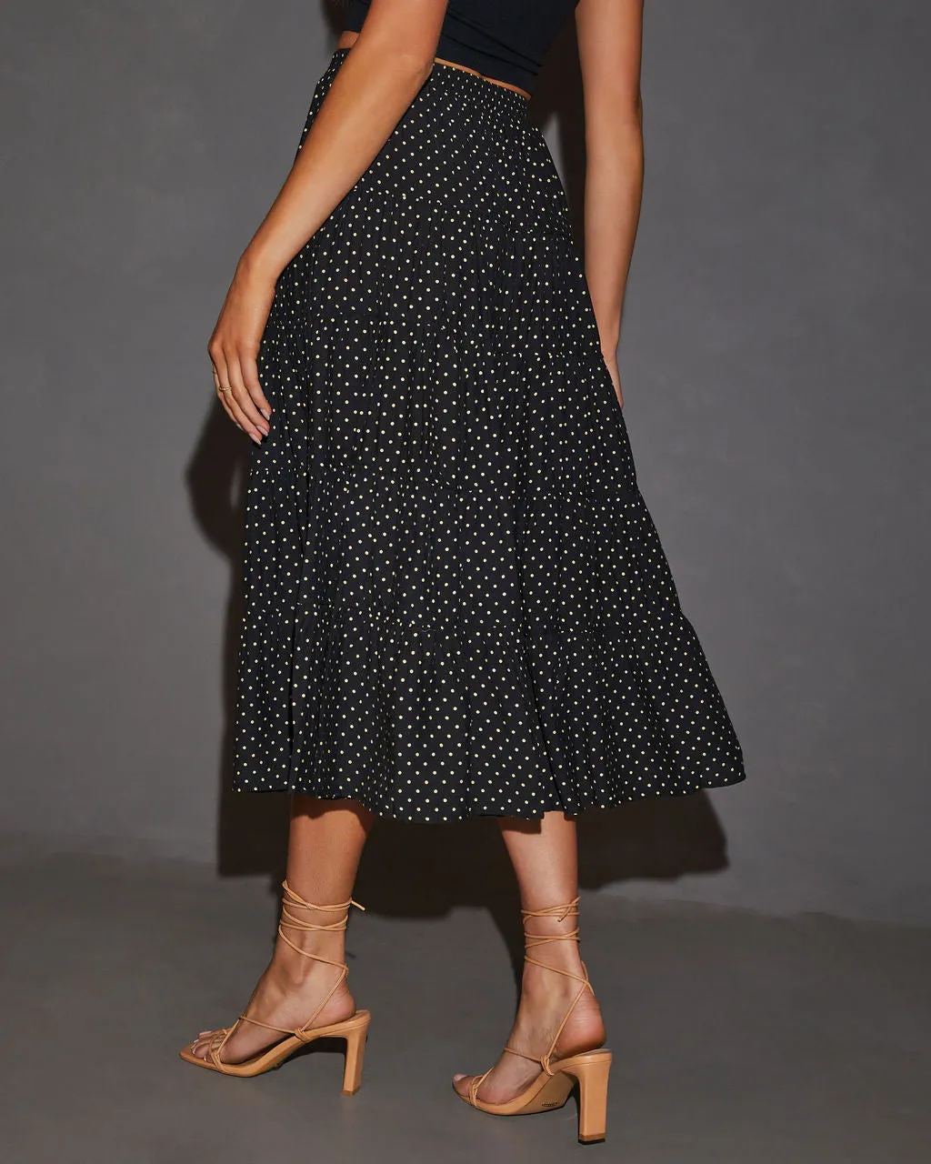 Quinley Tiered Polka Dot Midi Skirt