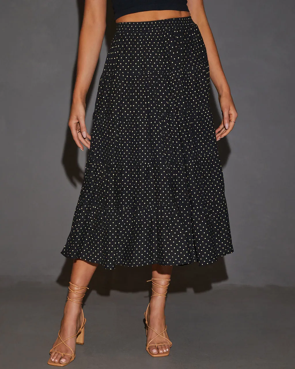 Quinley Tiered Polka Dot Midi Skirt