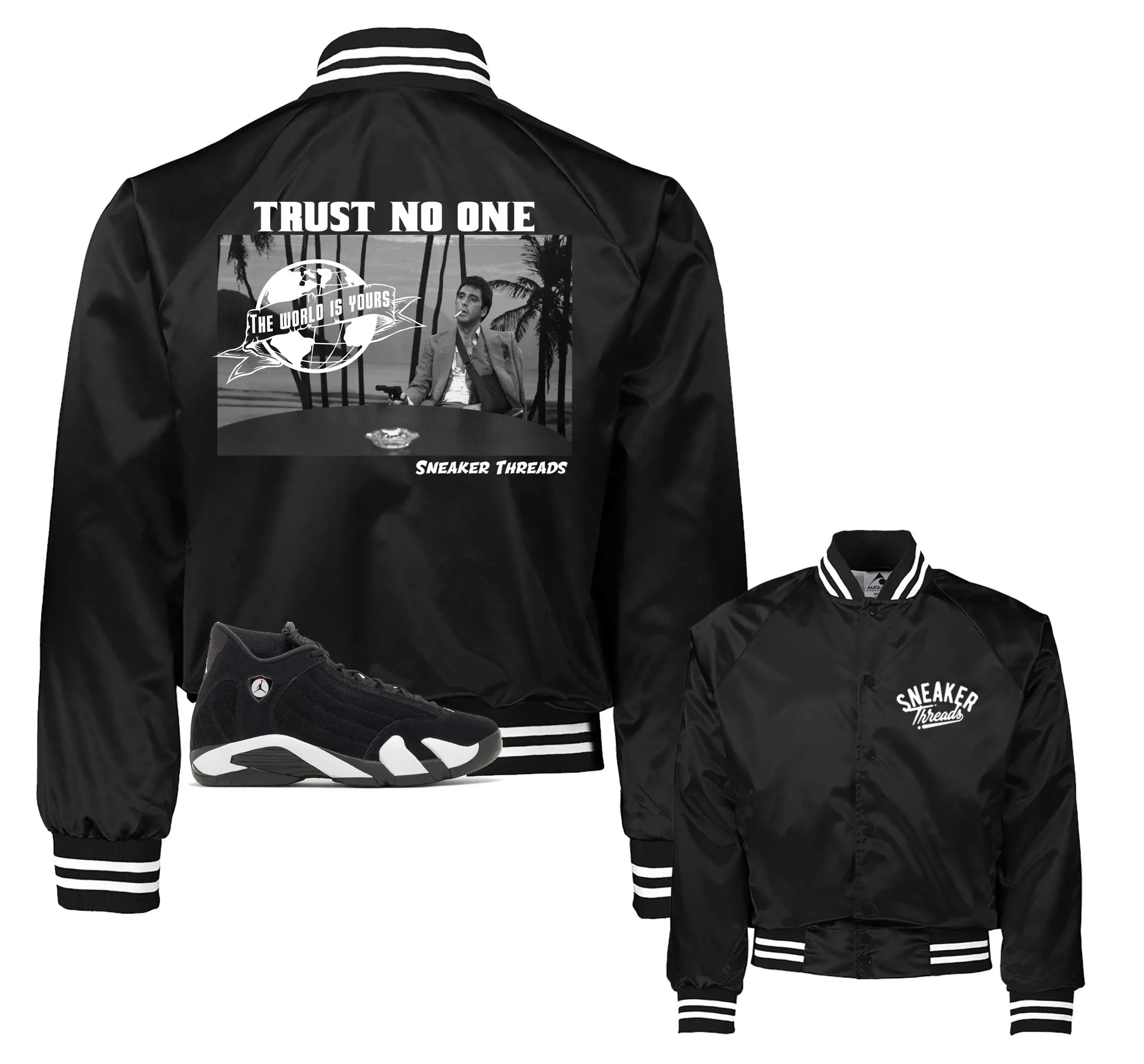 Retro 14 Black/White Tony Knows Satin Jacket