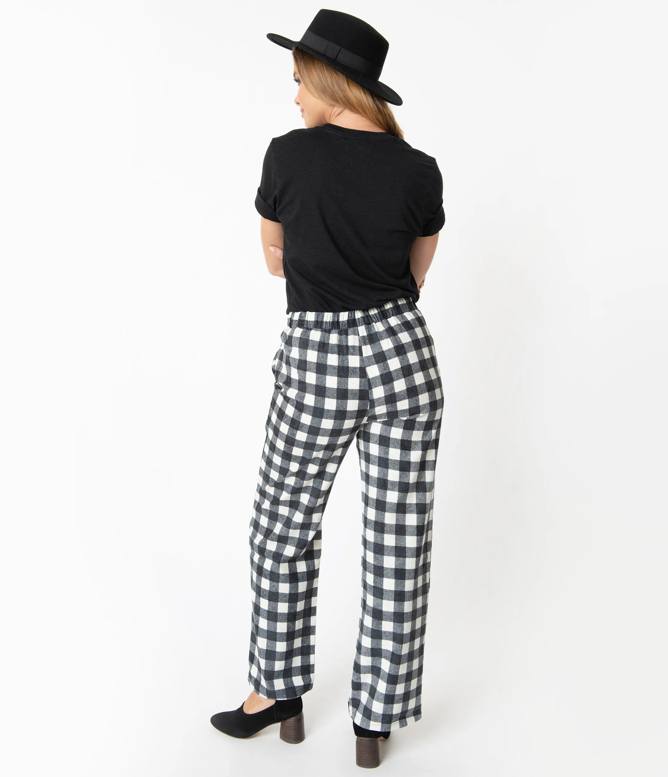 Retro Style Navy & White Checkered Trousers